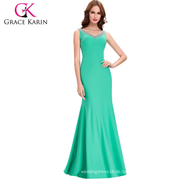 Grace Karin Sexy Ärmelloses Medium Aquamarin Bodenlänge Zurück Offenes Abendkleid CL6061-6 #